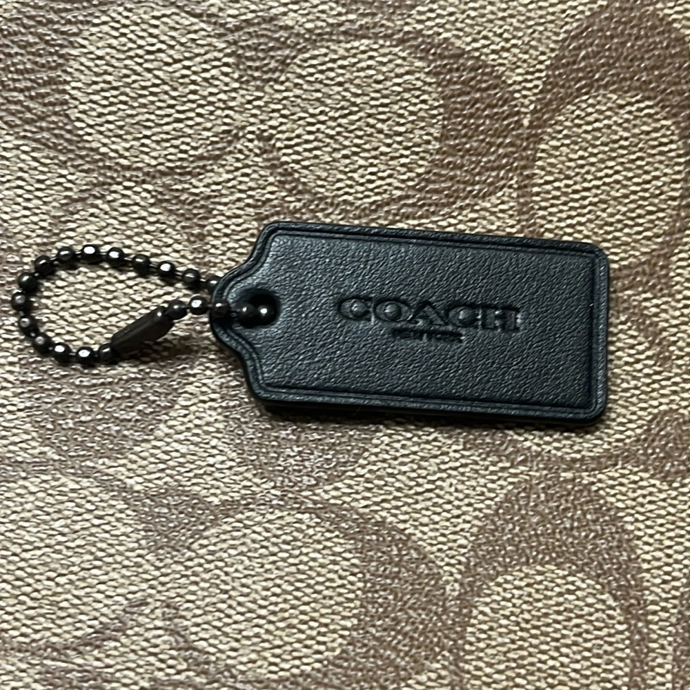 Coach New York hang tag black leather key fob chain